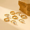 Women's Stainless Steel Ring With 18K Gold Vacuum Plating Square Drop Geometric Design And Zircon Rhinestone Inlay