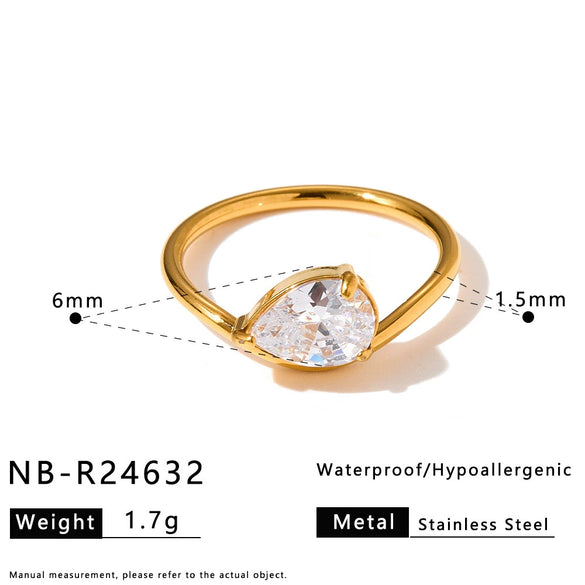Women's Stainless Steel Ring With 18K Gold Vacuum Plating Square Drop Geometric Design And Zircon Rhinestone Inlay