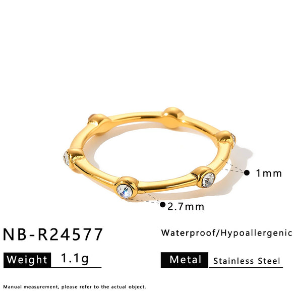 Women's Stainless Steel Ring With Zircon Inlaid Heart Geometric Floral Wave Design And Vacuum Plated Finish