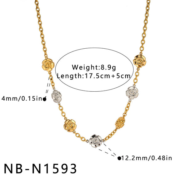 Women's Stainless Steel Rose Flower Geometric Necklace With 18K Vacuum Plating And Regular Chain Simple Versatile Fashion Jewelry