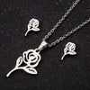 Women's Stainless Steel Rose Flower Necklace And Earrings Jewelry Set With Electroplated Finish Wholesale Fashion Accessory Set