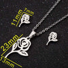 Women's Stainless Steel Rose Flower Necklace And Earrings Jewelry Set With Electroplated Finish Wholesale Fashion Accessory Set
