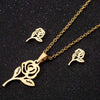 Women's Stainless Steel Rose Flower Necklace And Earrings Jewelry Set With Electroplated Finish Wholesale Fashion Accessory Set