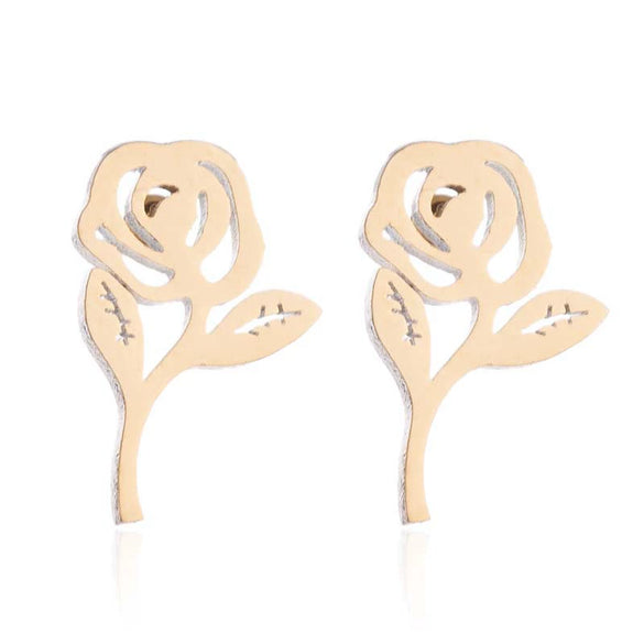 Women's Stainless Steel Rose Flower Necklace And Earrings Jewelry Set With Electroplated Finish Wholesale Fashion Accessory Set