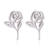 Women's Stainless Steel Rose Flower Stud Earrings With Electroplated Finish And Simple Floral Design