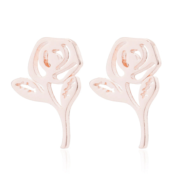 Women's Stainless Steel Rose Flower Stud Earrings With Electroplated Finish And Simple Floral Design