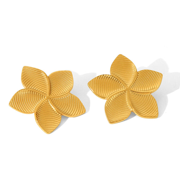 Women's Stainless Steel Rotating Blade Earrings With Geometric And Flower Patterns Electroplated