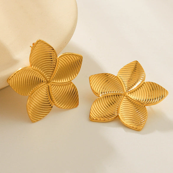 Women's Stainless Steel Rotating Blade Earrings With Geometric And Flower Patterns Electroplated