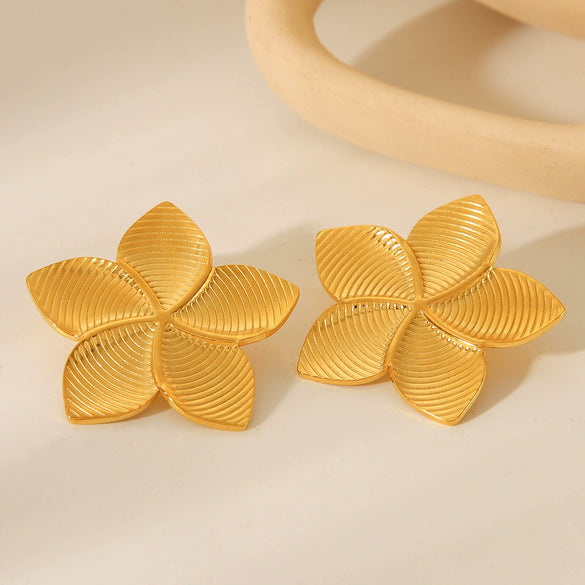 Women's Stainless Steel Rotating Blade Earrings With Geometric And Flower Patterns Electroplated