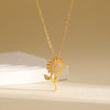 Women's Stainless Steel Rotating Sunflower Pendant Necklace With Mixed Gemstone Setting And Electroplating