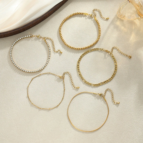 Women's Stainless Steel Round Beaded Anklet With Sparkling Rhinestone Chain Geometric Stackable Vacation Style Jewelry