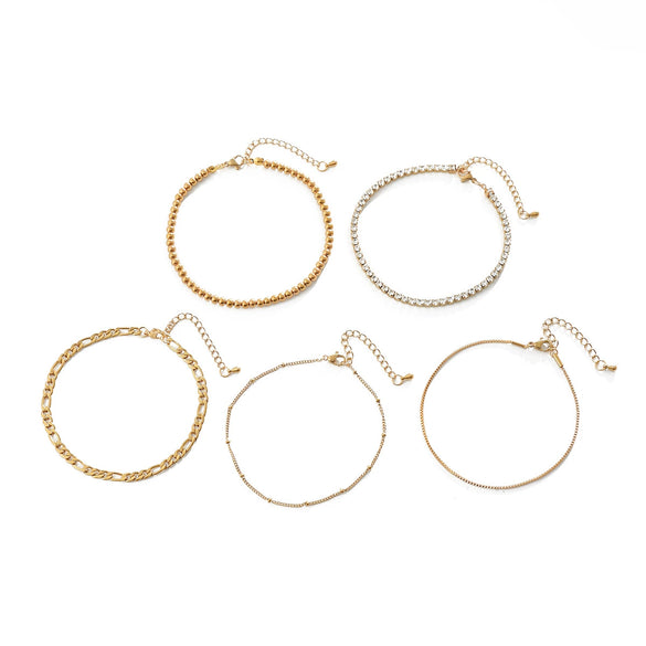 Women's Stainless Steel Round Beaded Anklet With Sparkling Rhinestone Chain Geometric Stackable Vacation Style Jewelry