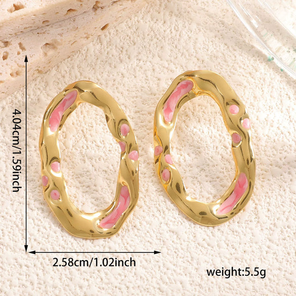 Women's Stainless Steel Round Geometric Stud Earrings With Enamel Lava Texture Vintage Minimalist Fashion Jewelry Wholesale