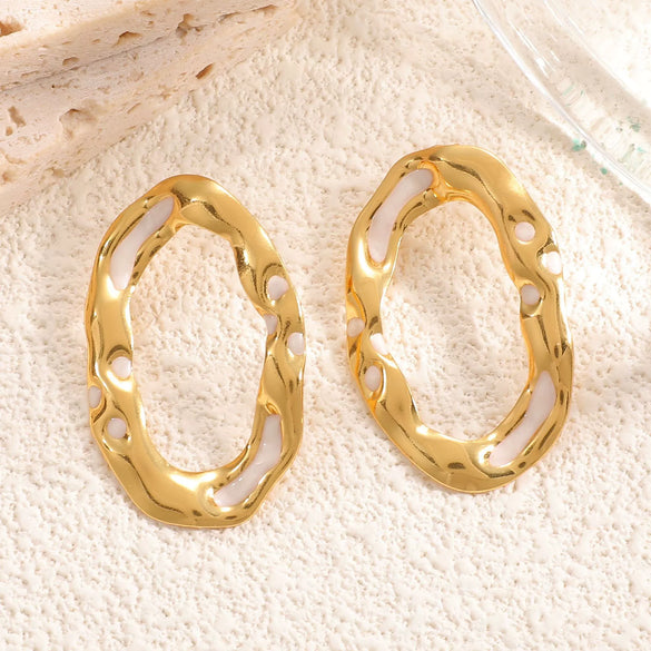 Women's Stainless Steel Round Geometric Stud Earrings With Enamel Lava Texture Vintage Minimalist Fashion Jewelry Wholesale