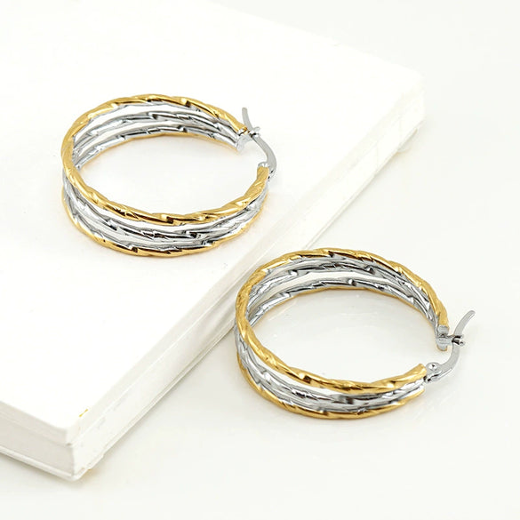 Women's Stainless Steel Round Geometric Twocolor Buckle Electroplated Earrings