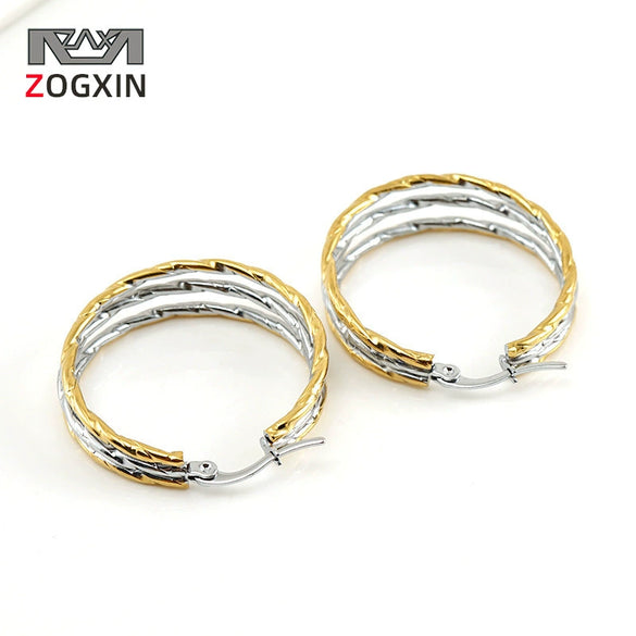 Women's Stainless Steel Round Geometric Twocolor Buckle Electroplated Earrings