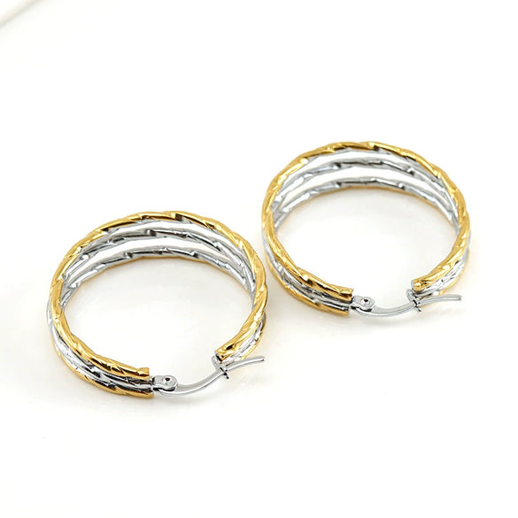Women's Stainless Steel Round Geometric Twocolor Buckle Electroplated Earrings