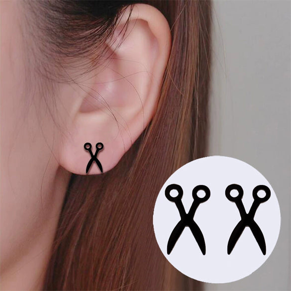 Women's Stainless Steel Scissors Drop Earrings With Geometric Cartoon Design And Electroplated Finish Fun Statement Jewelry