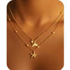 Women's Stainless Steel Shell And Starfish Pendant Necklace Casual Beach Style Electroplated Jewelry With Regular Chain