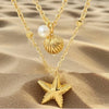 Women's Stainless Steel Shell And Starfish Pendant Necklace Casual Beach Style Electroplated Jewelry With Regular Chain