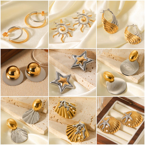 Women's Stainless Steel Shell Geometric Fivepointed Star Electroplated Earrings