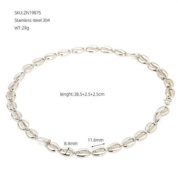 Women's Stainless Steel Shell Pendant Necklace With Geometric Design And Cuban Chain Gold Tone Electroplated Fashion Jewelry
