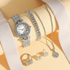 Women's Stainless Steel Silver Roman Literal Diamond Watch Jewelry Set Square Dial Leisure Style