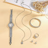 Women's Stainless Steel Silver Roman Literal Diamond Watch Jewelry Set Square Dial Leisure Style