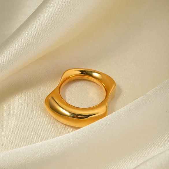 Women's Stainless Steel Smooth And Irregular Concaveconvex Ring With 18K Gold Electroplating