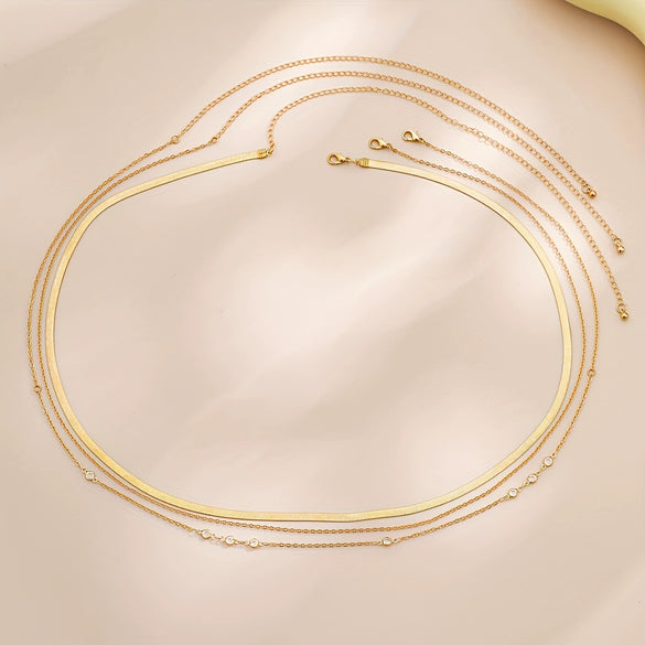 Women's Stainless Steel Snake Chain Waist And Body Chain Jewelry Set Simple Fashion Multi Circle Layered Design Gift