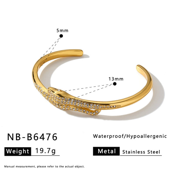 Women's Stainless Steel Snake Shaped Bracelet With 18K Gold Vacuum Plating And Rhinestone Inlay Fashion Jewelry
