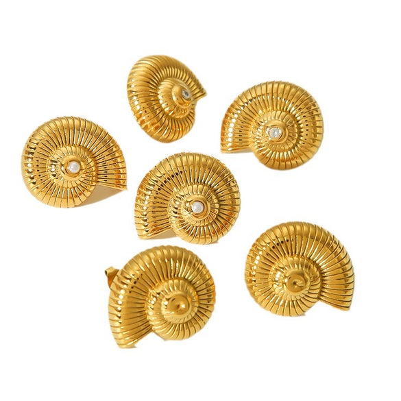 Women's Stainless Steel Spiral Conch Earrings With Geometric Pattern And Electroplated Treatment