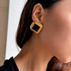 Women's Stainless Steel Square Geometric Pattern Electroplated Red Agate Earrings