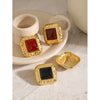 Women's Stainless Steel Square Geometric Pattern Electroplated Red Agate Earrings