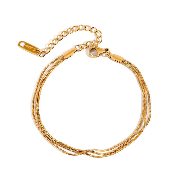 Women's Stainless Steel Square Geometric Snake Bone Chain Three Layer Electroplated Bracelet Jewelry Modern Minimalist Style