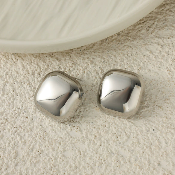 Women's Stainless Steel Square Stud Earrings With Polished Geometric Design And Electroplated Finish Fashionable Everyday Jewelry