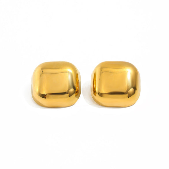 Women's Stainless Steel Square Stud Earrings With Polished Geometric Design And Electroplated Finish Fashionable Everyday Jewelry