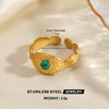 Women's Stainless Steel Stackable Rings With Natural Stone Inlay Geometric Line Design And Gold Tone Electroplated Finish