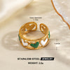 Women's Stainless Steel Stackable Rings With Natural Stone Inlay Geometric Line Design And Gold Tone Electroplated Finish