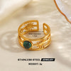 Women's Stainless Steel Stackable Rings With Natural Stone Inlay Geometric Line Design And Gold Tone Electroplated Finish