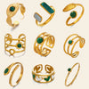 Women's Stainless Steel Stackable Rings With Natural Stone Inlay Geometric Line Design And Gold Tone Electroplated Finish