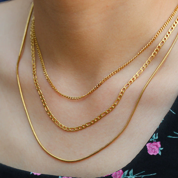 Women's Stainless Steel Stacking Style U Shape Chain Three Piece Clavicle Chain Electroplated