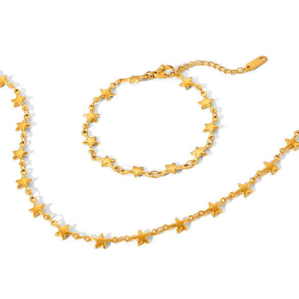 Women's Stainless Steel Star Chain Necklace With Geometric Pattern And Electroplating Design