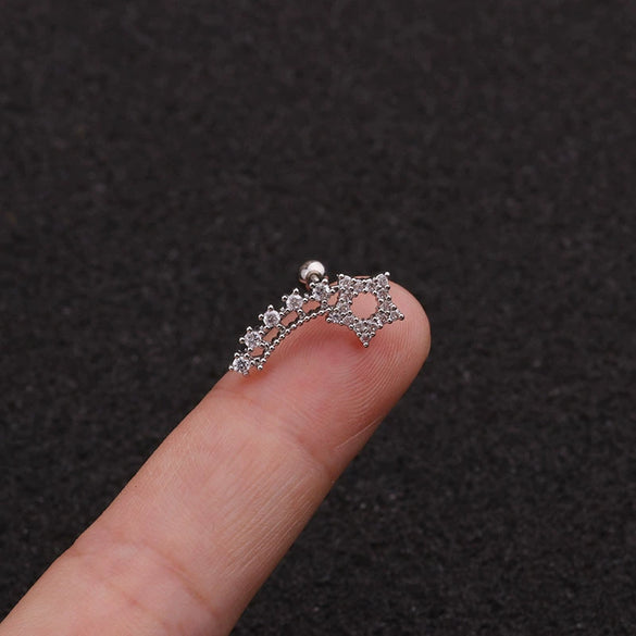 Women's Stainless Steel Star Pattern Inlaid Zircon Piercing Earrings