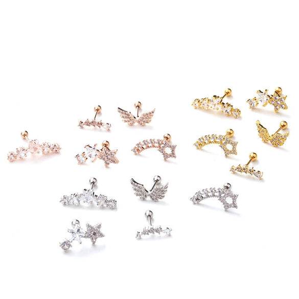Women's Stainless Steel Star Pattern Inlaid Zircon Piercing Earrings