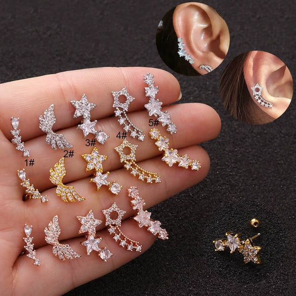 Women's Stainless Steel Star Pattern Inlaid Zircon Piercing Earrings
