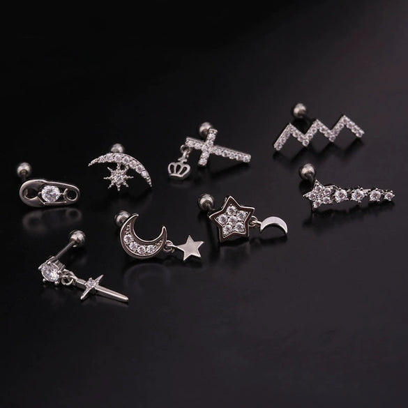 Women's Stainless Steel Star Pattern Inlaid Zircon Stud Earrings