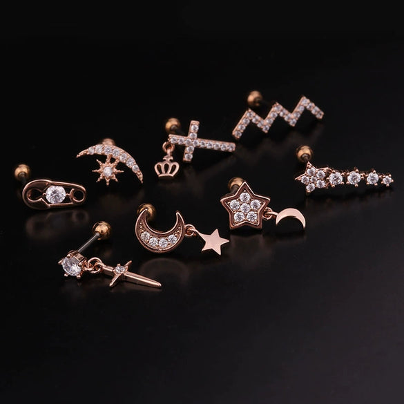 Women's Stainless Steel Star Pattern Inlaid Zircon Stud Earrings