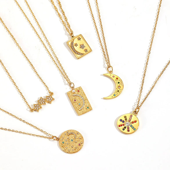Women's Stainless Steel Star Pendant Necklace With Pvd Furnace Vacuum Real Gold Plating And Minimalist Style