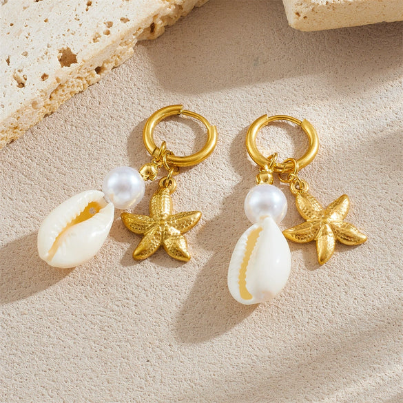 Women's Stainless Steel Star Shape Earrings With Electroplating
